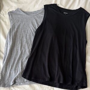 Quince Cotton Modal Muscle Tank Grey and Black EUC